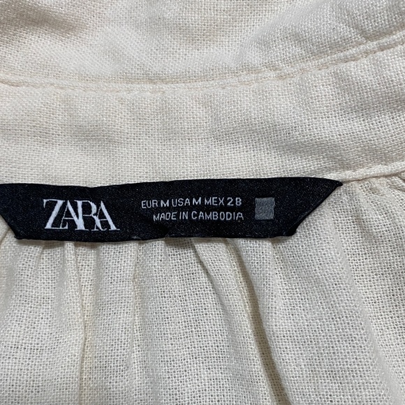 Zara Cream Long Sleeve Dress Size M 53% lino 47% Viscose - Picture 12 of 16